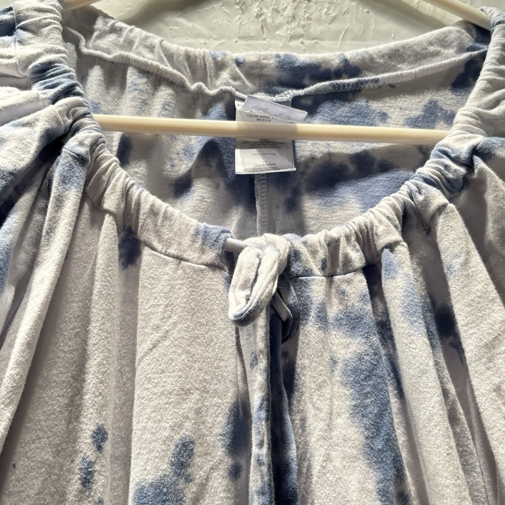 Just My Size White & Blue Short Sleeve Blouse Size 4X Draw String Round Neck - Picture 4 of 11